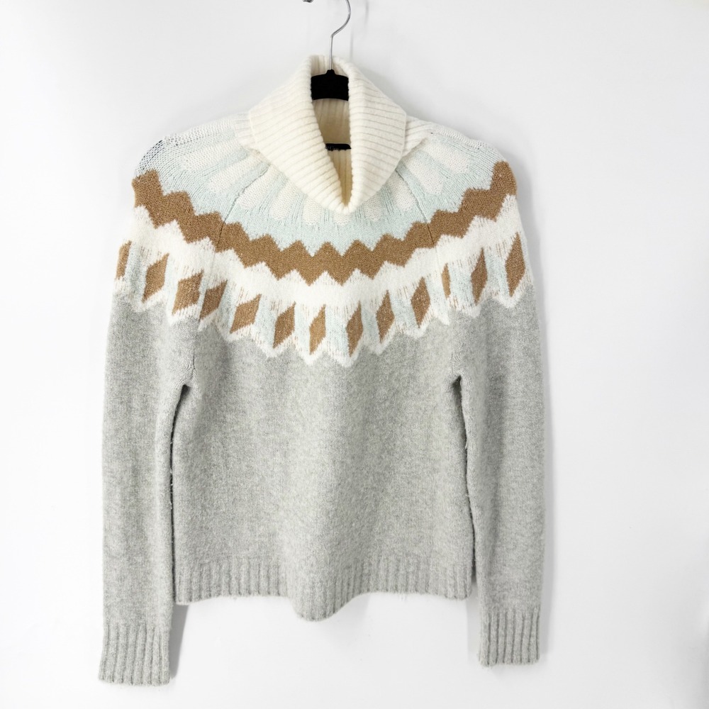 J.Crew Womens Fair Isle Turtleneck Sweater Alpaca Wool Grey AF026 Size Small